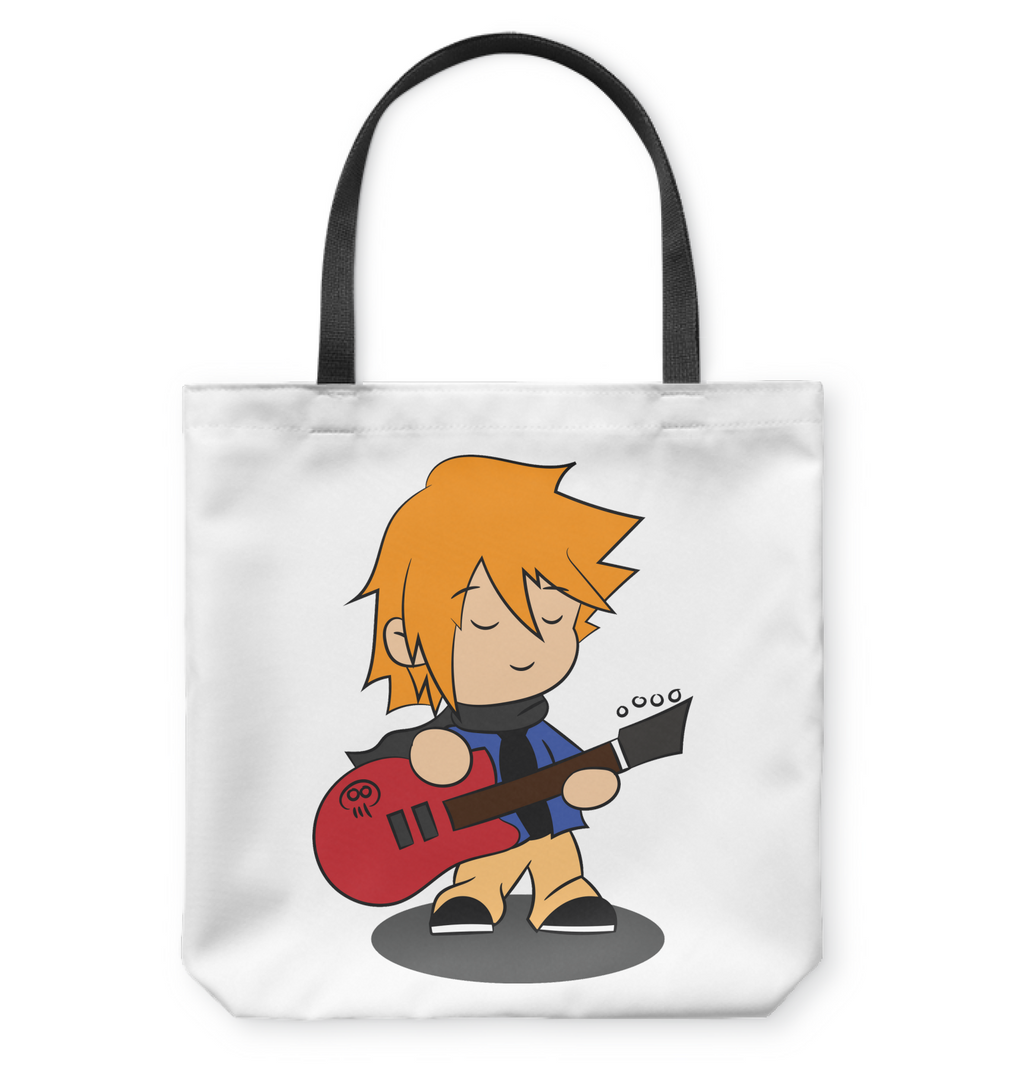 Boy with Guitar - Basketweave Tote Bag
